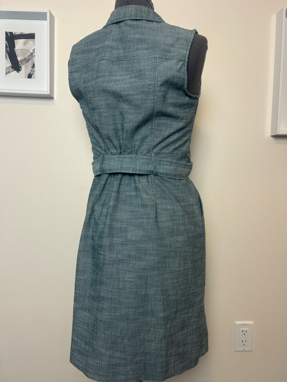 Sharagano Denim Zip Front Belted Dress - Picture 2 of 9